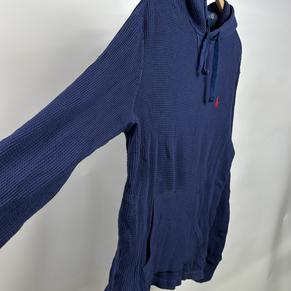 Polo by Ralph Lauren Waffle Knit Hoodie Sweater - Blue - Large - 100% Cotto - Picture 6 of 8